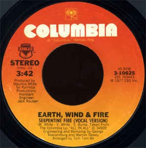Earth, Wind & Fire- Serpentine Fire VG 7" 45RPM 1977 Columbia USA- Funk/Soul