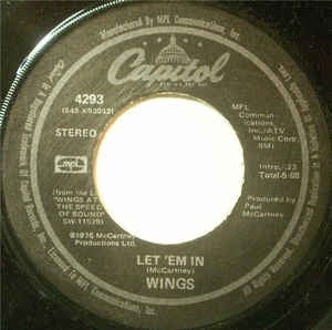 Wings ‎– Let 'Em In - VG+ 7" 45 Single Record 1976 USA Vinyl - Rock