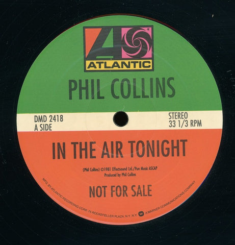 Phil Collins ‎– In The Air Tonight - VG+ 12" Single Record 1996 Atlantic USA Promo Vinyl - Synth-pop / Pop