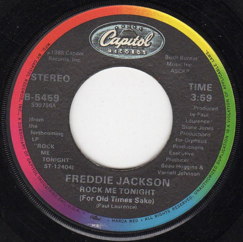 Freddie Jackson- Rock Me Tonight (For Old Times Sake)- VG+ 7" Single 45RPM- 1985 Capitol Records USA- Funk/Soul