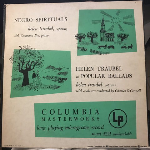 Helen Traubel, Coenraad Bos, Charles O'Connell ‎– Negro Spirituals/Helen Traubel in Popular Ballads VG+ 1949 Columbia Masterworks Mono Lp USA - Folk / Gospel