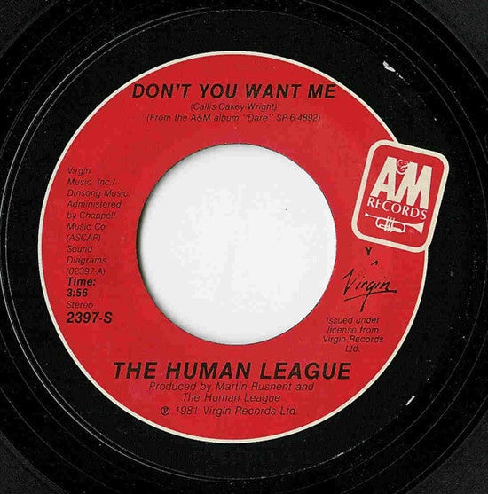 The Human League ‎- Don't You Want Me - VG+ 7" Single 45 RPM 1981 USA - Synth-Pop - Shuga Records