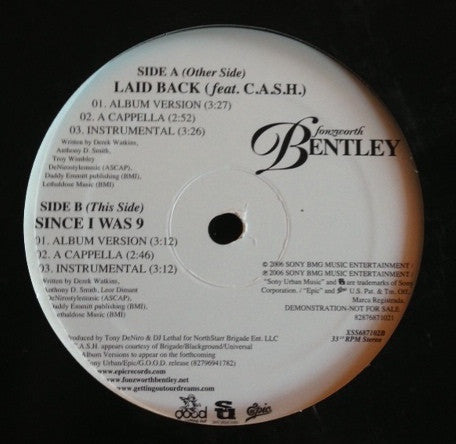 Fonzworth Bentley ‎– Laid Back - VG+ 12" Single Promo 2006 USA - Hip Hop