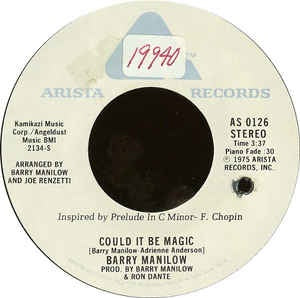 Barry Manilow ‎– Could It Be Magic Mint- – 7" Single 45RPM 1975 Arista USA - Pop