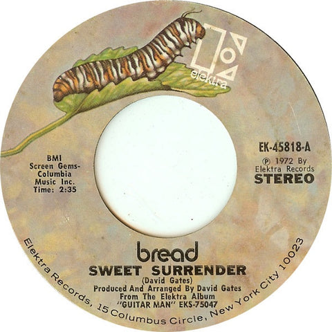 Bread ‎– Sweet Surrender / Make It By Yourself - VG+ 7" Single Used 45rpm 1972 Elektra USA - Rock
