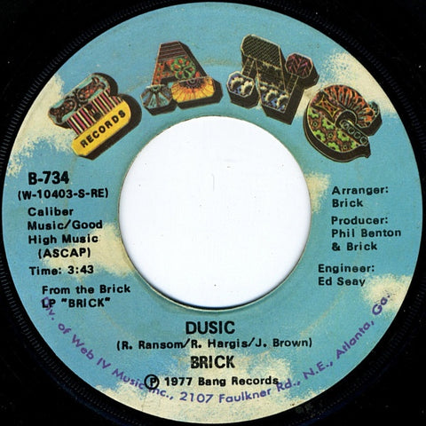Brick ‎- Dusic / Happy - VG+ 7" Single Used 45rpm 1977 Bang USA - Funk / Disco