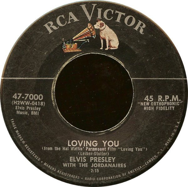 Elvis Presley With The Jordanaires ‎– Loving You / (Let Me Be Your) Teddy Bear - VG 7" Single 45RPM 1957 RCA Victor USA - Rock / Pop - Shuga Records