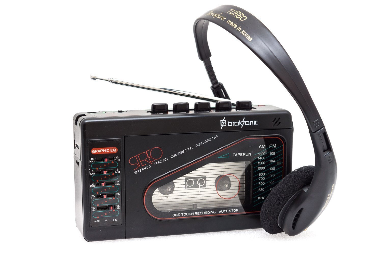 NEW - Broksonic TSG-45 Walkman AM/FM Stereo Cassette Tape Deck & Recorder with Dynamic Stereo Headphones