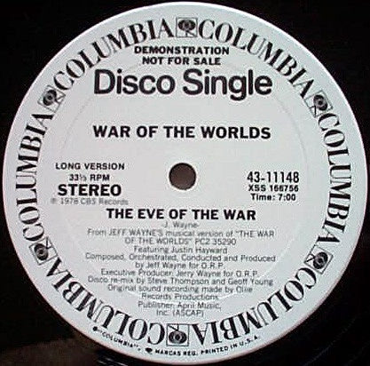 War Of The Worlds ‎– The Eve Of The War - VG+ 12" Single Record 1978 Columbia Promo Vinyl - Disco