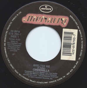 Cinderella- Shelter Me / Electric Love- VG+ 7" Single 45RPM- 1990 Mercury USA- Rock/Glam