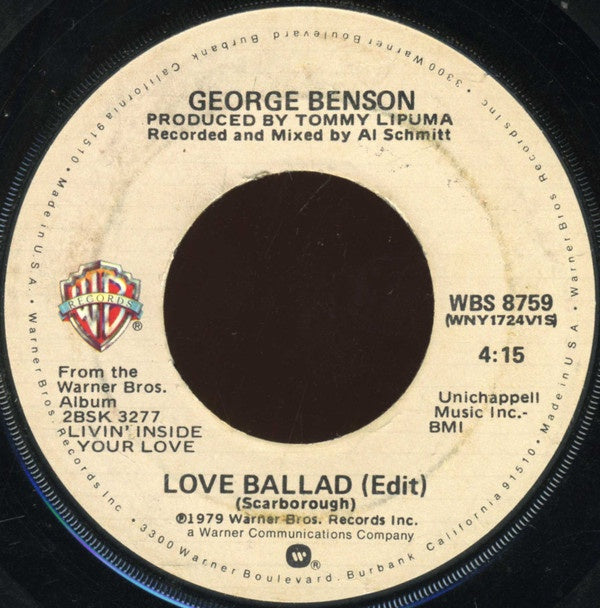 George Benson ‎– Love Ballad - VG+ 45rpm Warner Bros. 1979 - Disco / Funk