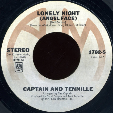 Captain & Tennille- Lonely Night (Angel Face) / Smile For Me One More Time- M- 7" Single 45RPM- 1976 A&M Records USA- Rock/Pop