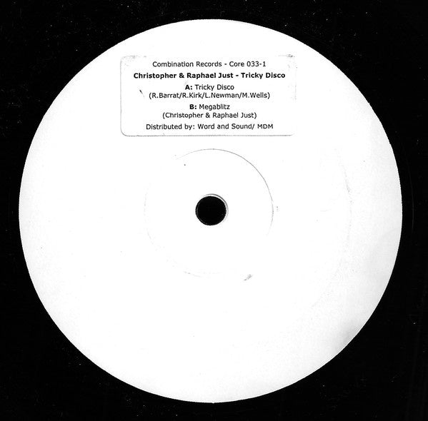 Christopher + Raphael Just ‎– Tricky Disco / Megablitz - VG+ 12" Single Record 2005 German Import White Label Promo Vinyl & Press sheet - House - Shuga Records