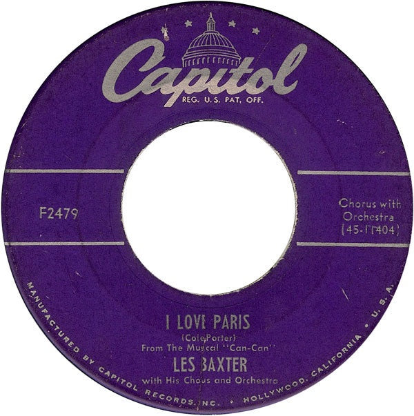 Les Baxter With His Chorus And Orchestra - I Love Paris / Gigi - VG+ 7" Single 45RPM 1953 Capitol USA - Jazz - Shuga Records