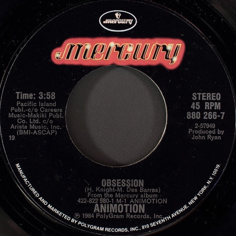 Animotion ‎– Obsession / Turn Around - VG+ 7" Single 45 Record 1984 USA - Synth-Pop