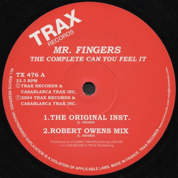 Mr. Fingers ‎– The Complete Can You Feel It (1988) - New 12" Single Record 2014 Trax France Import Vinyl - Chicago House / Deep House - Shuga Records