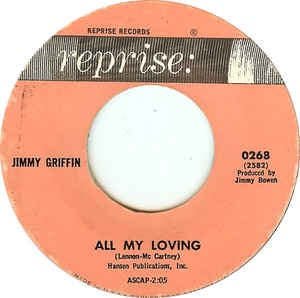 Jimmy Griffin ‎– All My Loving / My Baby Made Me Cry - VG+ 7" Single 45rpm 1964 Reprise US - Pop / Rock / Vocal