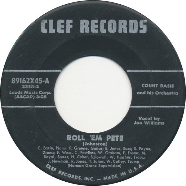 Count Basie And His Orchestra - Roll 'Em Pete / April In Paris VG - 7" Single 45RPM 1955 Clef USA - Jazz