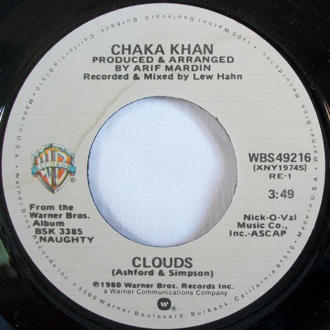 Chaka Khan ‎– Clouds / What You Did - VG+ 45rpm 1980 USA - Funk / Disco