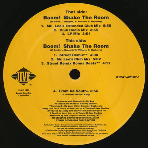 DJ Jazzy Jeff & The Fresh Prince ‎- Boom! Shake The Room - VG+ 12" Single 1993 USA - Rap / Hip Hop