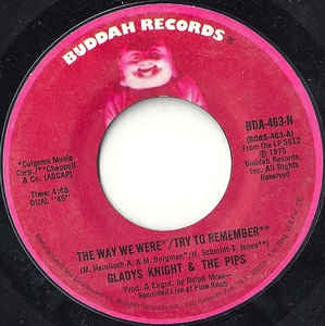 Gladys Knight And The Pips ‎– The Way We Were / Try To Remember - VG+ 7" Single 45RPM 1975 Buddah Records USA - Funk / Soul