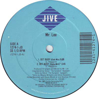 Mr. Lee - Get Busy VG - 12" Single 1989 Jive USA - House