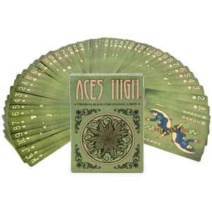 54-card deck of Aces High Premium WEED GREEN Playing Cards, Black Core, Plastic-Coated, Poker Wide Size, Standard Index