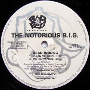 The Notorious B.I.G. - Dead Wrong / Real Niggas - VG+ 12" Single Record 1999 Bad Boy USA Promo Vinyl - Hip Hop - Shuga Records