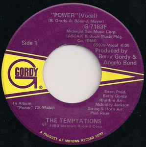 The Temptations ‎– Power - Mint- -7" 45 Single Record 1980 USA Vinyl - Disco