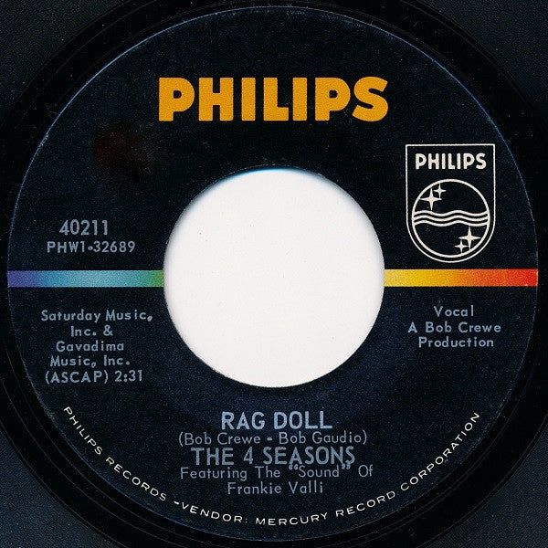 The 4 Seasons ‎– Rag Doll / Silence Is Golden - VG+ 45rpm 1964 Philips Records USA - Rock / Pop / Vocal