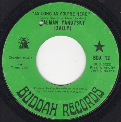 Zalman Yanovsky ‎– As Long As You're Here / Ereh Er'ouy Sa Gnol Sa - VG+ 7" Single 45rpm 1967 Buddah USA - Rock / Garage Rock