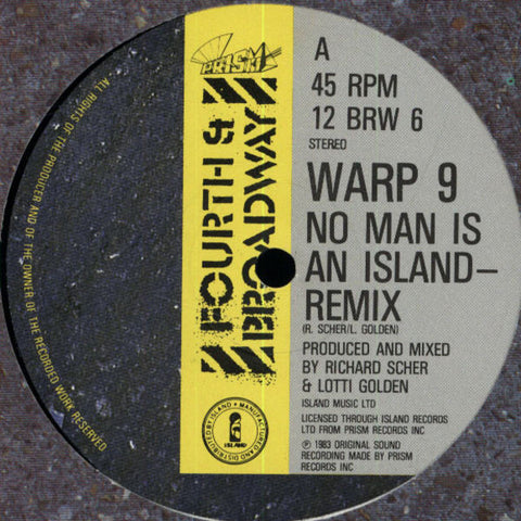 Warp 9 - No Man Is An Island VG+ - 12" Single 1983 UK - Electro