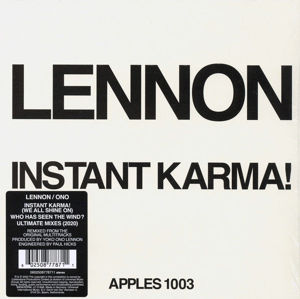 Lennon / Ono with the Plastic Ono Band - Instant Karma! (2020 Ultimate Mixes) - New 7" Single Record Store Day 2020 Capitol Vinyl - Rock / Pop - Shuga Records