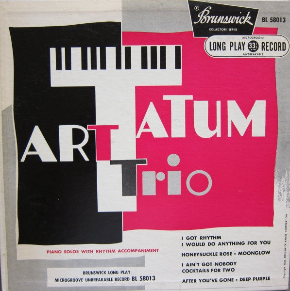 Art Tatum Trio ‎– Piano Solos With Rhythm Accompaniment - VG 10" Lp Record 1950 Brunswick USA Mono Vinyl - Jazz