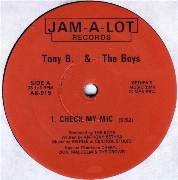 Tony B. & The Boys ‎– Check My Mic - Mint- 12” Single Record 1986 USA Original Vinyl - Hip Hop - Shuga Records