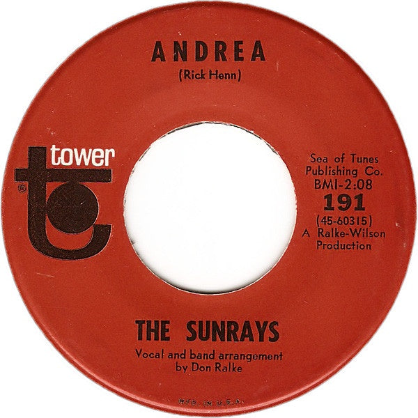 The Sunrays ‎- Andrea / You Don't Phase Me - VG+ 7" Single 45RPM 1965 Tower USA - Rock - Shuga Records