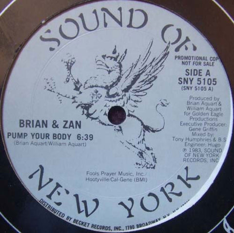 Brian & Zan ‎– Pump Your Body - Mint- 12" Single Promo 1983 USA - Funk / Electro