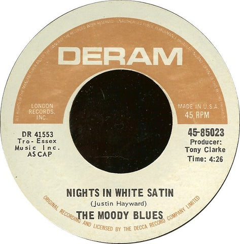 The Moody Blues ‎– Nights In White Satin / Cities - VG+ 45rpm 1968 Deram Records USA -  Classic Rock