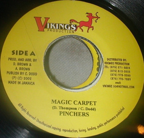 Pinchers ‎– Magic Carpet / Rhythm Asham - VG+ 7" Single 45 rpm 2002 Vikings Production Jamaica - Reggae / Dancehall