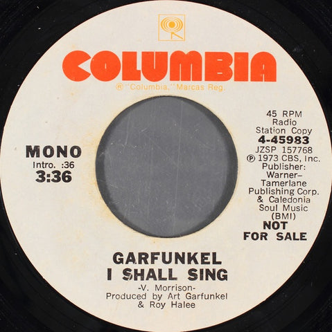 Garfunkel ‎– I Shall Sing - VG+ 45rpm Promo 1973 USA Columbia Records - Folk / Vocal