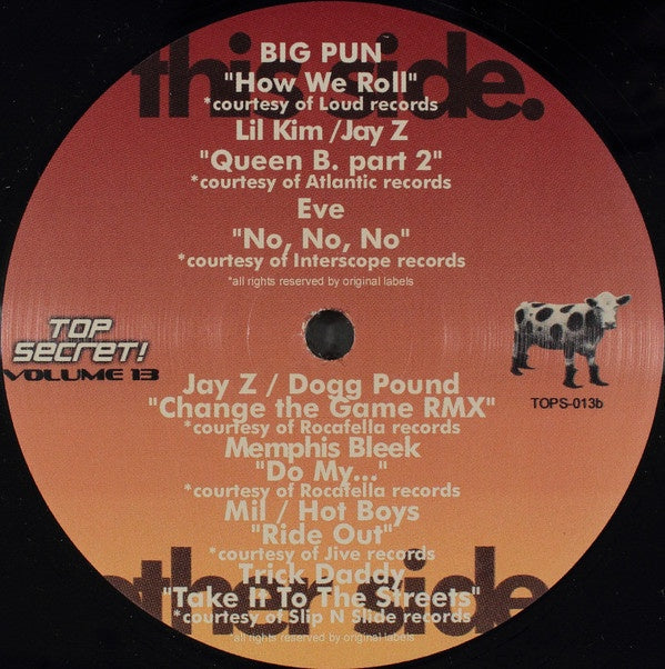 Various ‎- Top Secret Vol. 13 - VG+ 12" Single 2001 USA - Rap / Hip Hop - Shuga Records