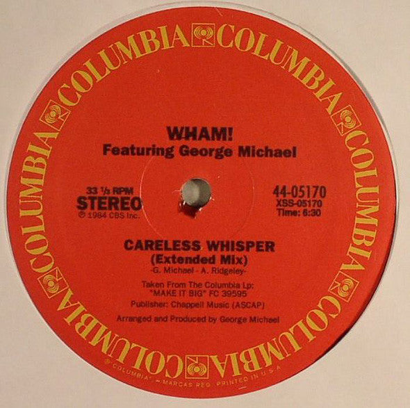 Wham! - Careless Whisper VG+ - 12" Single 1984 Columbia USA - Synth-Pop