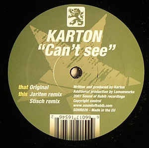 Karton ‎– Can't See - Mint 12" Single Record - 2007 Sweden Sound of Habib Vinyl - Breaks