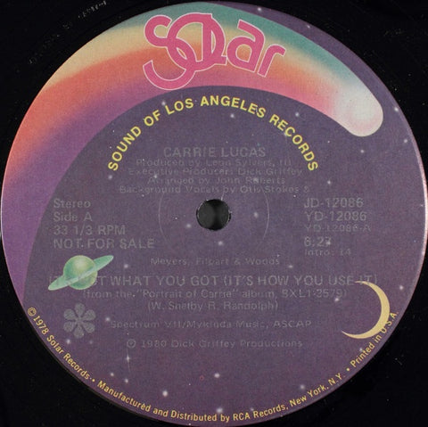 Carrie Lucas ‎– It's Not What You Got (It's How You Use It) - VG+ 12" Promo Single 1980 Solar USA - Disco / Funk / Soul