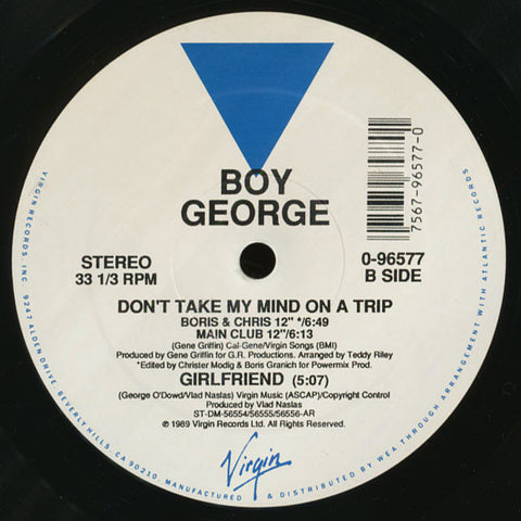 Boy George - Dont; Take My Mind On A Trip VG+ - 12" Single 1989 Virgin USA - Electro