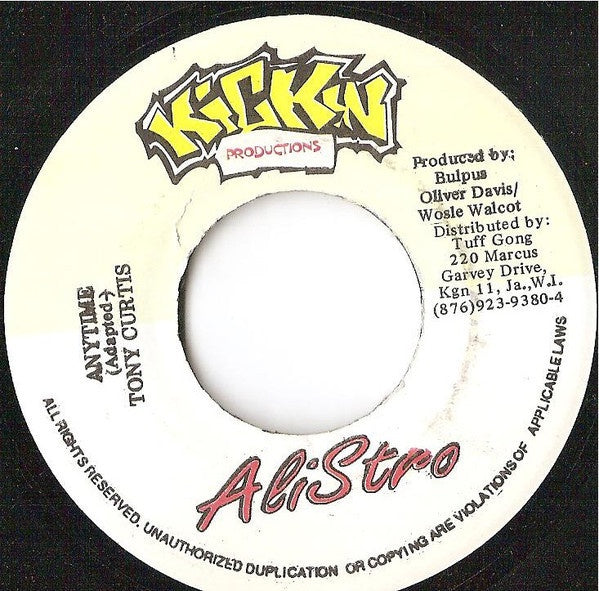 Tony Curtis - Anytime - VG+ 7" Single 45RPM Kickin Jamaica - Reggae - Shuga Records