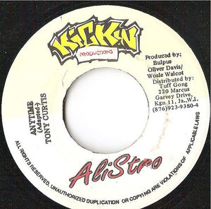 Tony Curtis - Anytime - VG+ 7" Single 45RPM Kickin Jamaica - Reggae - Shuga Records