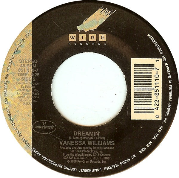 Vanessa Williams ‎– The Sweetest Days / Dreamin' - Mint- 45rpm Stereo 1994 USA -  Funk / Soul - Shuga Records