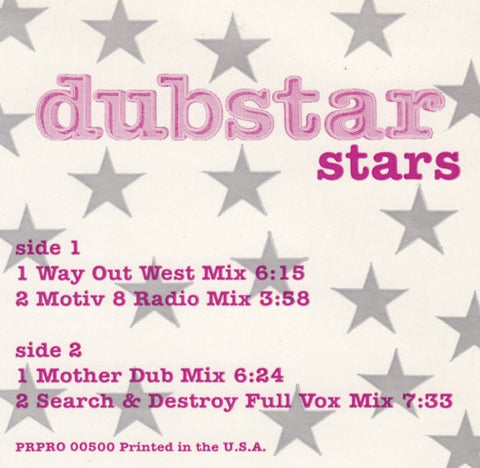 Dubstar ‎– Stars - Mint- 12" Single White Label Promo 1997 USA - House
