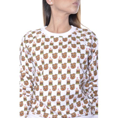 Tokioki - Women's Small White Crewneck 'Burger Bear' Sweatshirt - Shuga Records